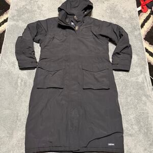 Lands End Parka Coat Womens Large 14-16 Black Long Hooded Winter Trench